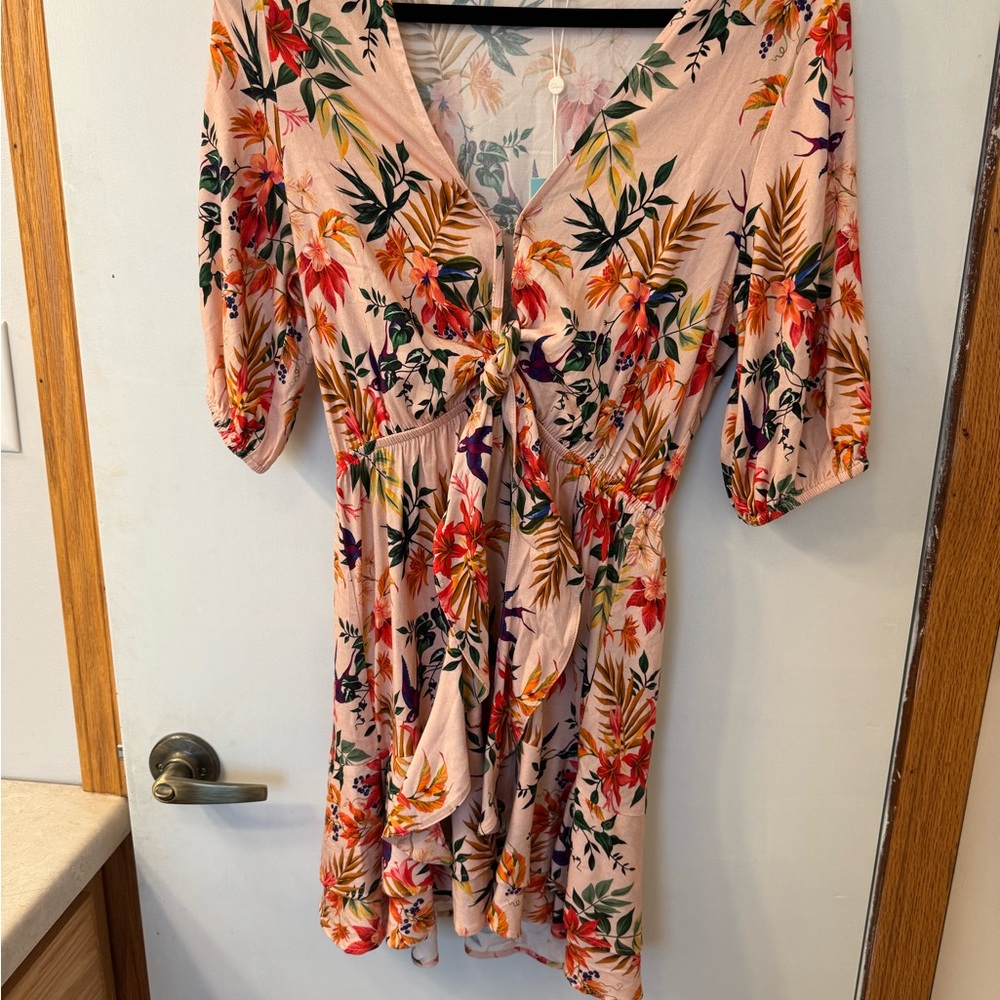 Floral Pink Dress with Tie Front